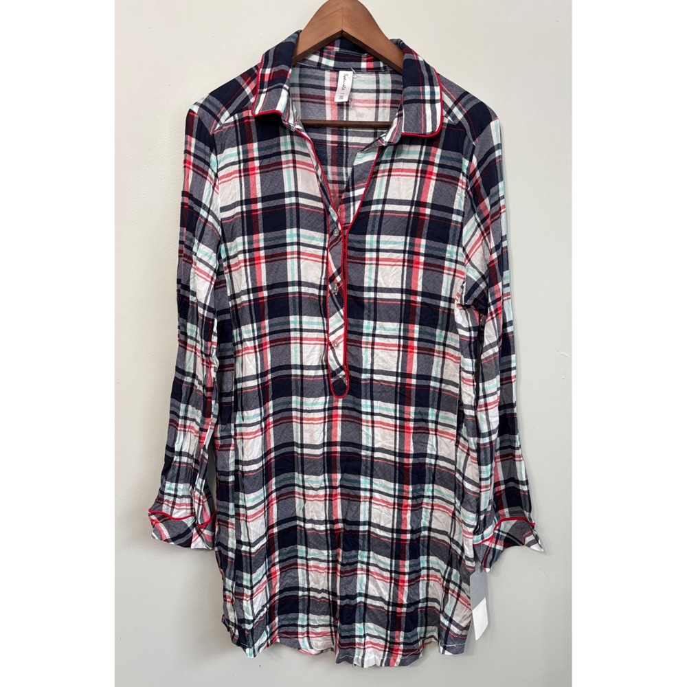 Splendid Candy Cane Plaid Nightshirt Top Pajama Sleep Shirt Long Sleeve Red